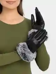 Черный перчатки женские, с кроличьим мехом, сенсорные