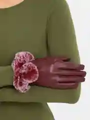 Бордовый перчатки женские, с кроличьим мехом, сенсорные
