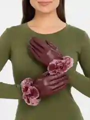 Бордовый перчатки женские, с кроличьим мехом, сенсорные