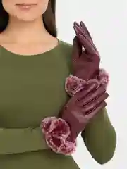 Бордовый перчатки женские, с кроличьим мехом, сенсорные