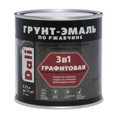 ДАЛИ Грунт-эмаль 3 в 1 по ржавчине графитовая, цвет черный, 0,75 л