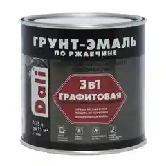 ДАЛИ Грунт-эмаль 3 в 1 по ржавчине графитовая, цвет черный, 0,75 л