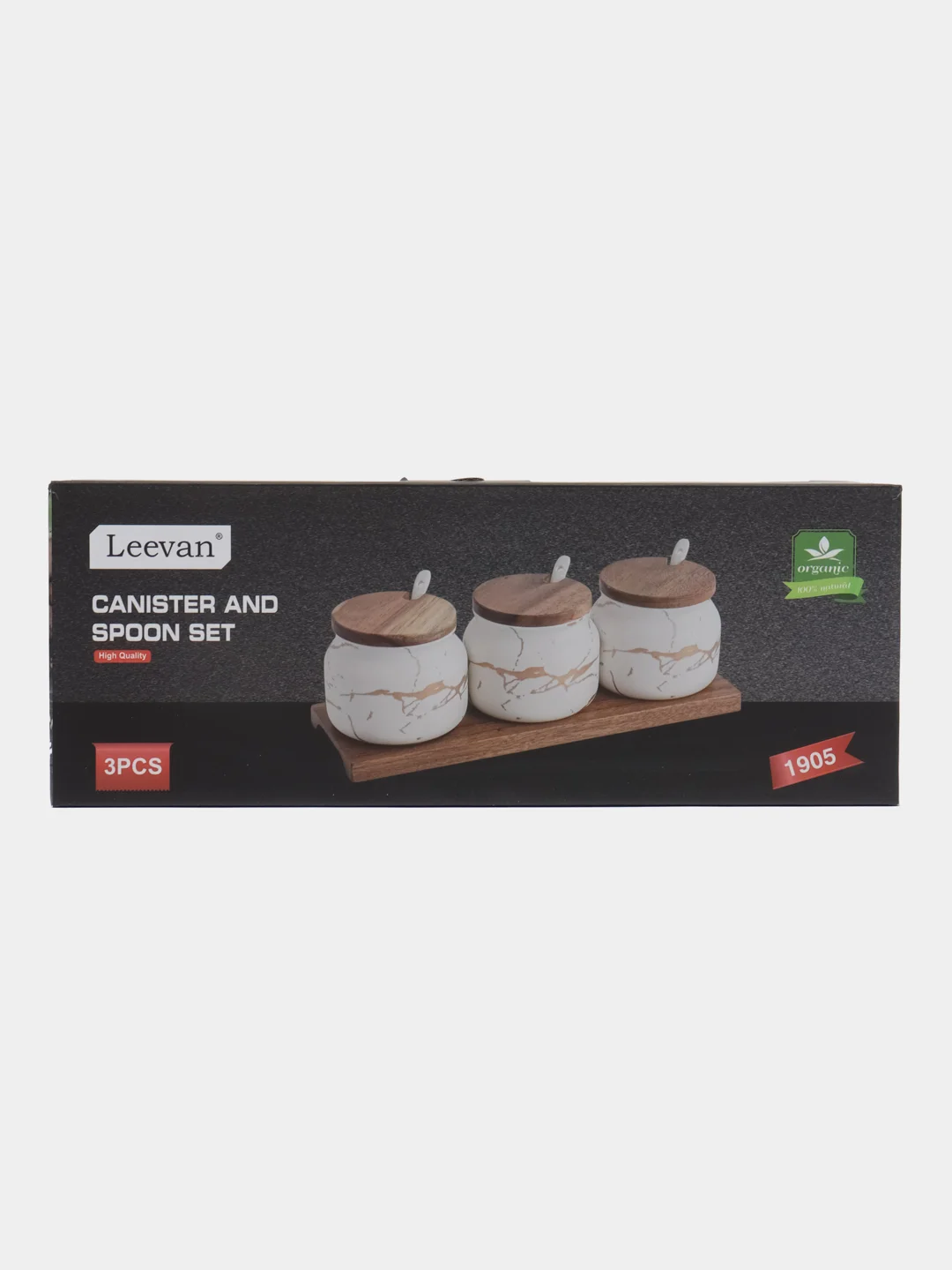 Белый набор керамических банок для сыпучих продуктов, с ложечками, на подставке, 3 шт по 400 мл