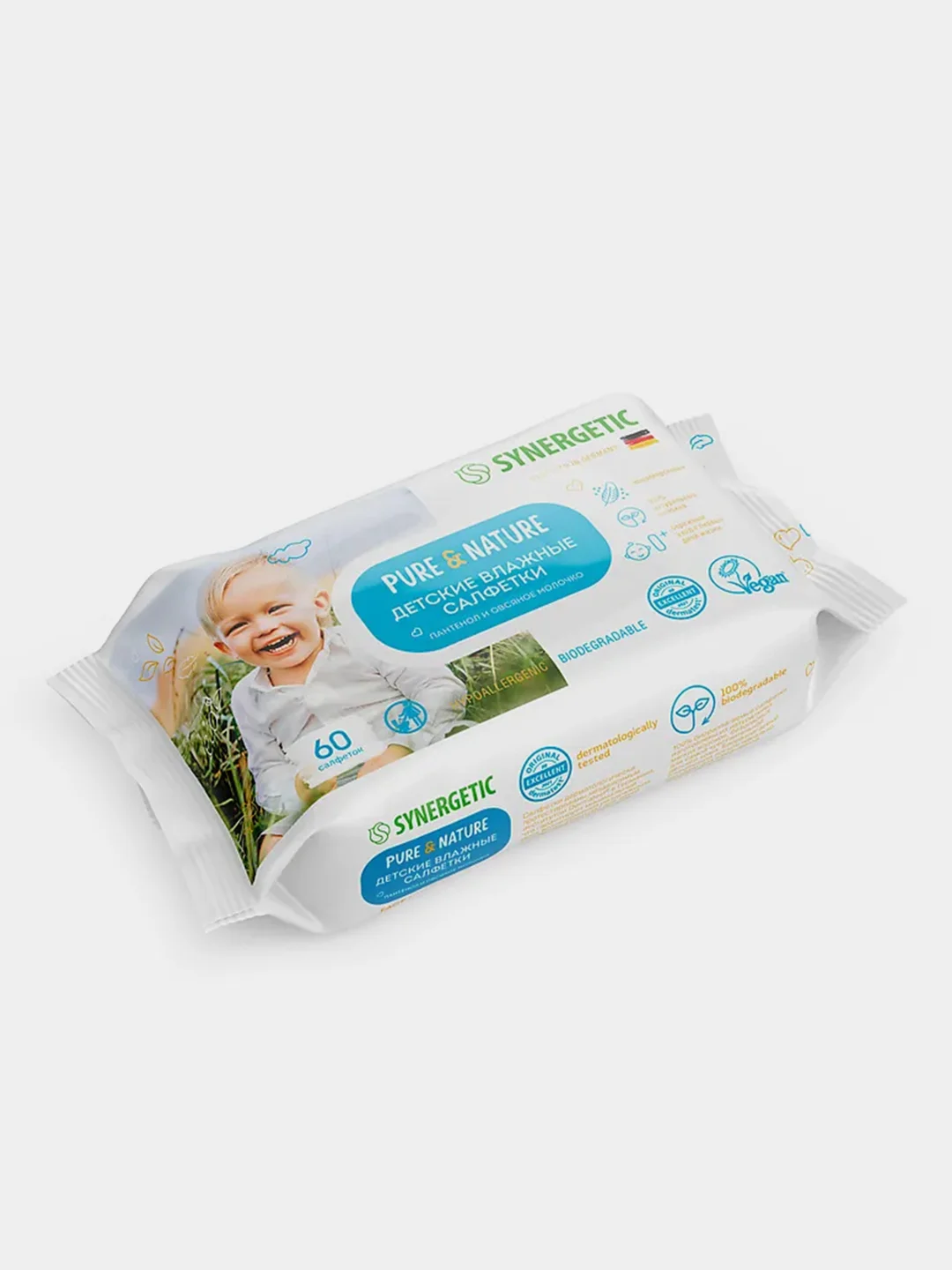Детские влажные салфетки SYNERGETIC Pure&Nature "Пантенол и овсяное молочко", для детей