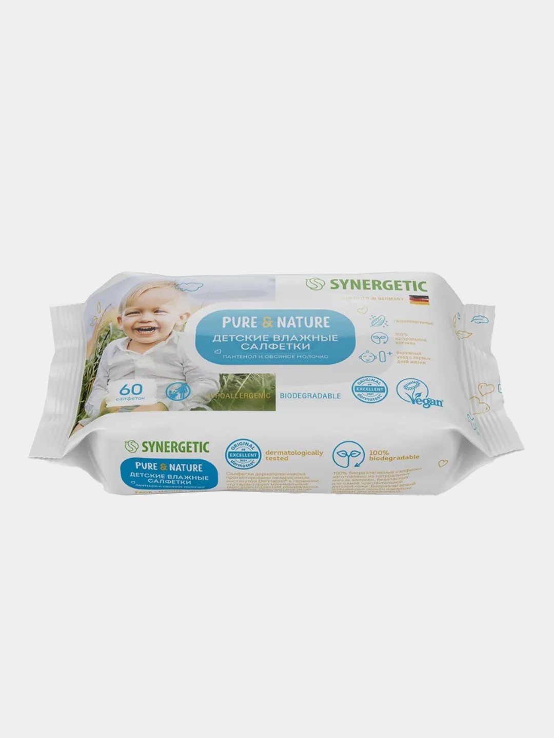 Детские влажные салфетки SYNERGETIC Pure&Nature "Пантенол и овсяное молочко", для детей