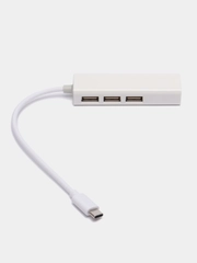 Концентратор, переходник Type-C, 3 х USB 2.0, Ethernet-порт, RJ45 LAN, Type-C сетевая карта