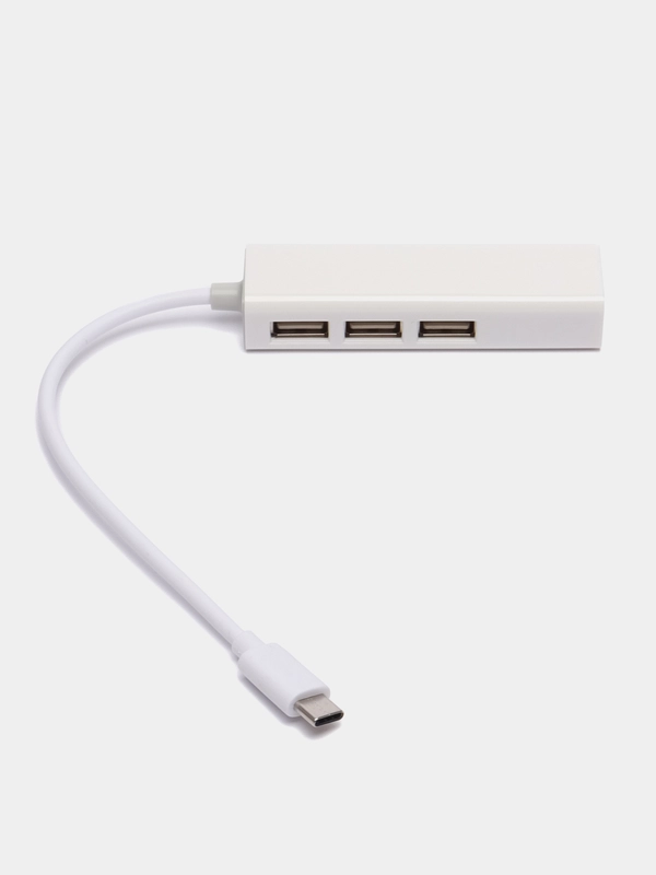 Концентратор, переходник Type-C, 3 х USB 2.0, Ethernet-порт, RJ45 LAN, Type-C сетевая карта