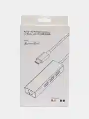 Концентратор, переходник Type-C, 3 х USB 2.0, Ethernet-порт, RJ45 LAN, Type-C сетевая карта