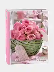 Розовый фотоальбом 100 фото, 10х15, "Цветы", твёрдая обложка