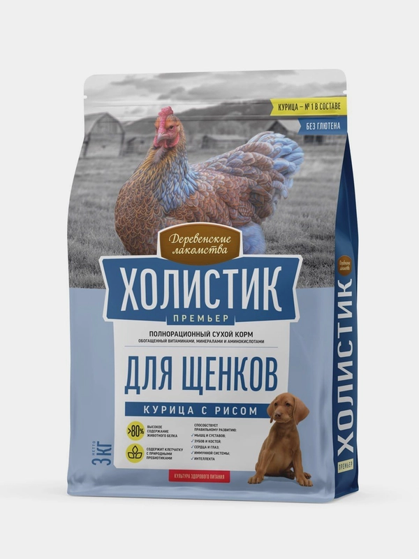 Деревенские лакомства Холистик Премьер 3кг курица с рисом д/щенков