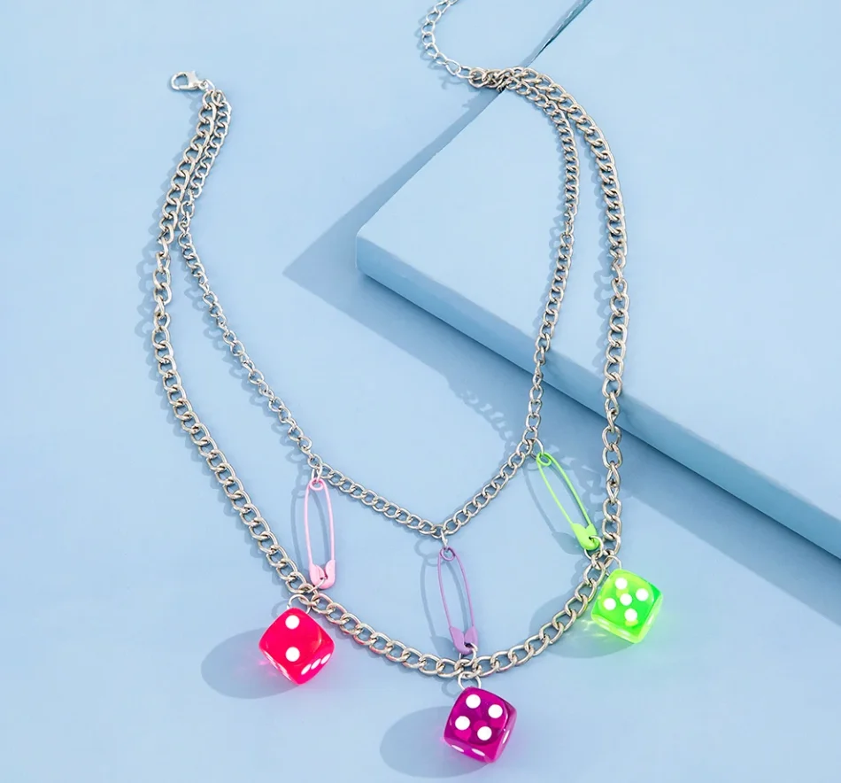 Серебряная цепочка, чокер с игральной костью, украшение на шею