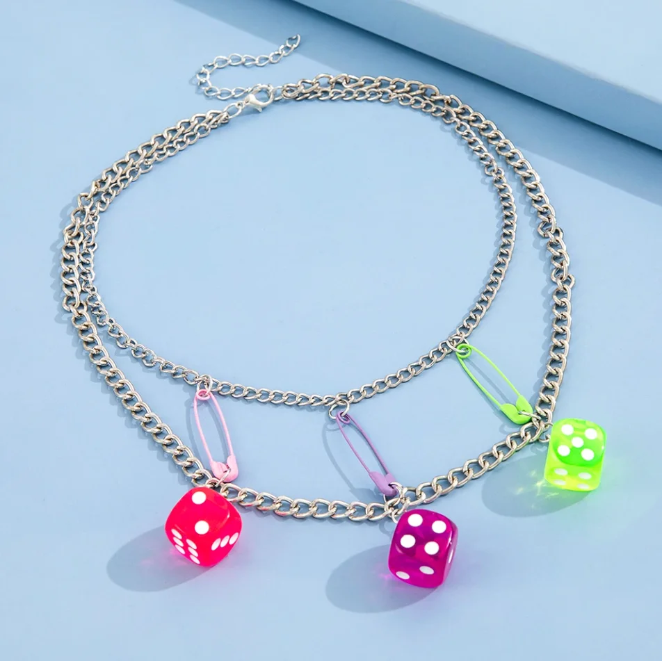 Серебряная цепочка, чокер с игральной костью, украшение на шею