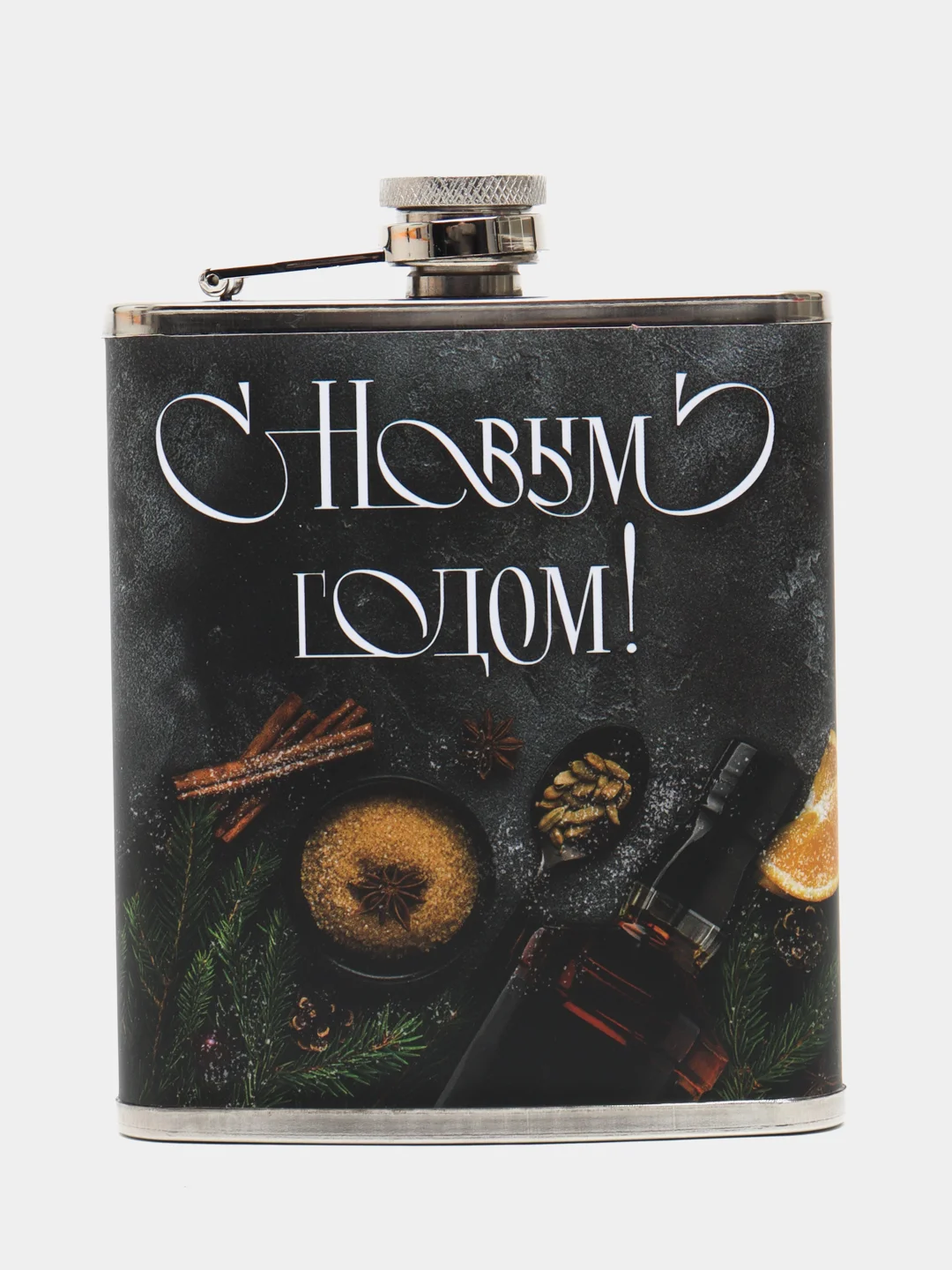 Хром фляжка новогодняя, подарочная, 210 мл