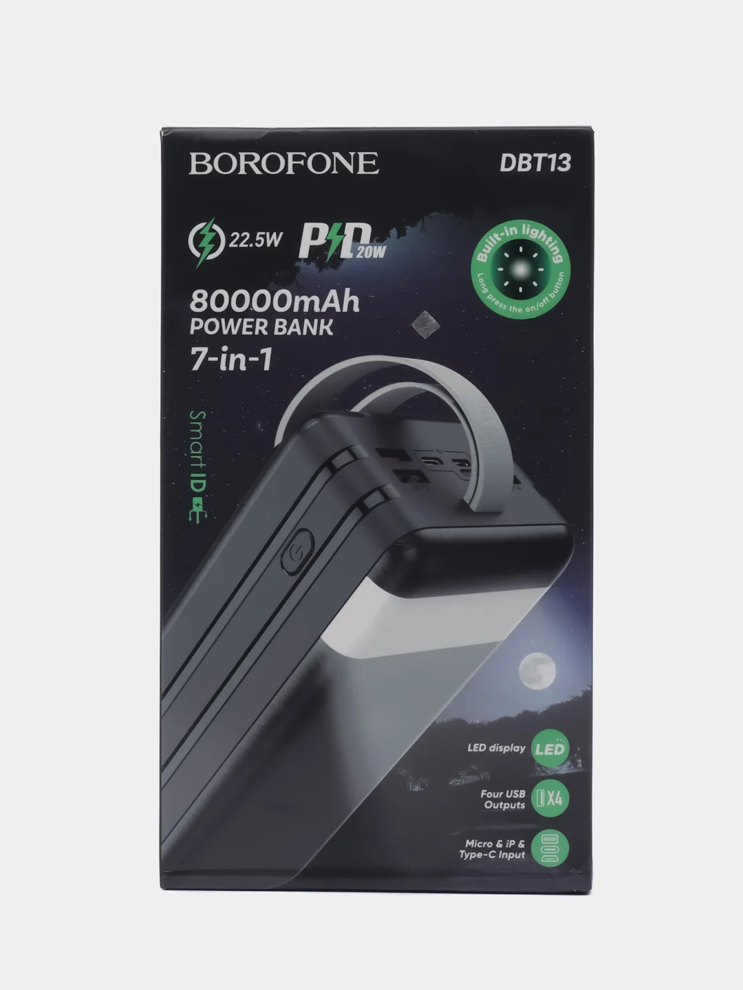 Черный портативный аккумулятор Power Bank Borofone DBT13 80000 mAh, 4 USB, внешний аккумулятор