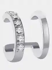 Серебряный серьги каффы двойные со стразами