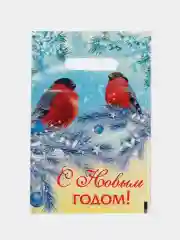 Синий пакет подарочный, новогодний "С новым годом!"20 х 30 см