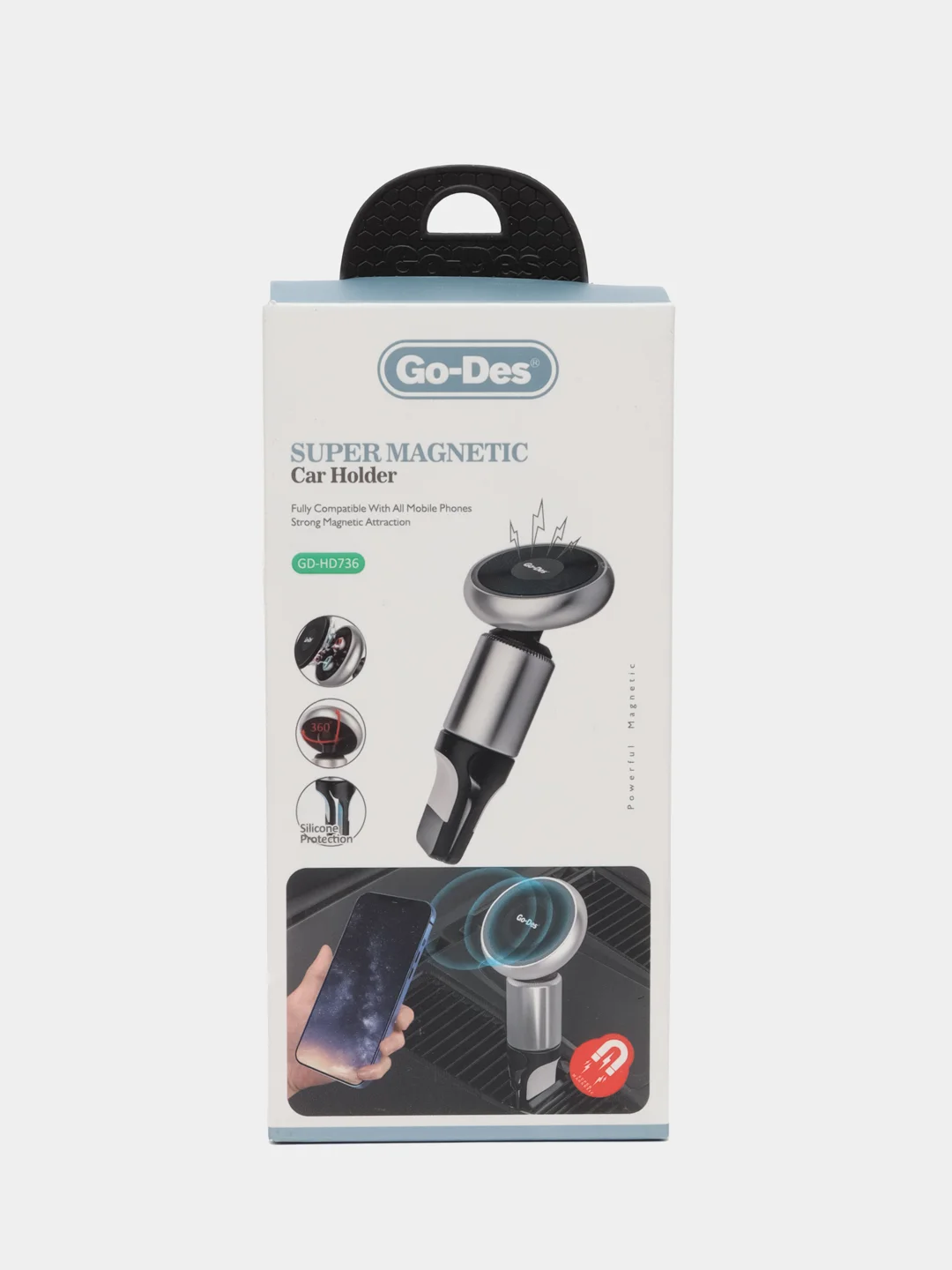 Серебряный автомобильный магнитный держатель для телефона Go-Des GD-HD736