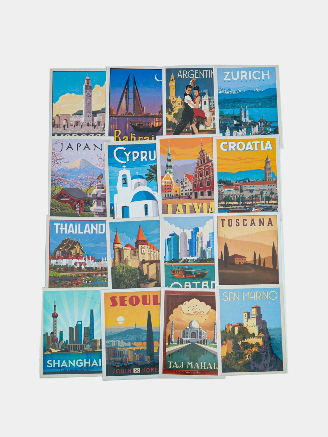 Наклейки стикеры "Марки города и страны" 16 штук, размер 4,5*6,5 см, для телефона