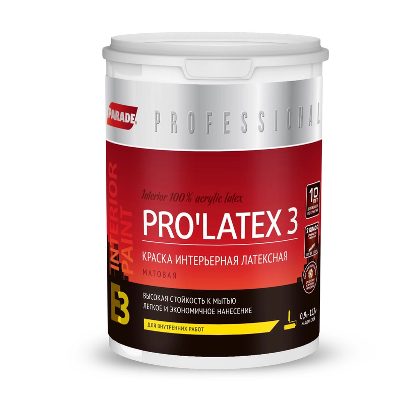 Краска латексная матовая Parade Professional E3 PROLATEX3, белая, 0,9 л