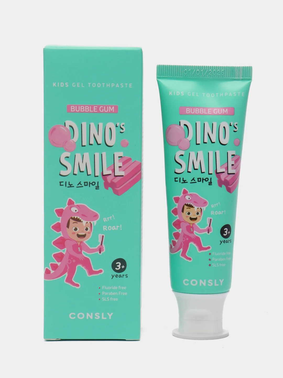 Бирюзовый детская гелевая зубная паста c ксилитом DINOs SMILE Kids Gel Toothpaste CONSLY, 60 г