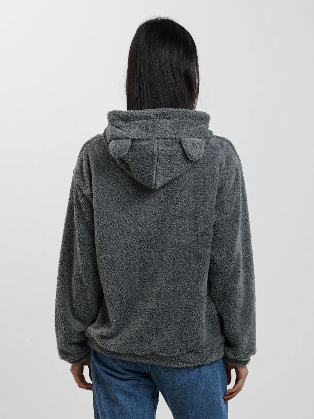 Серый толстовка женская в виде мишки OVERSIZE, худи женское тедди