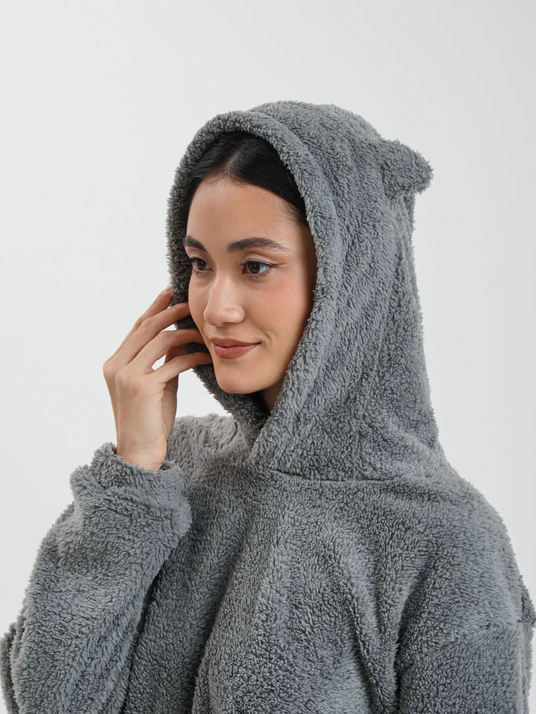 Серый толстовка женская в виде мишки OVERSIZE, худи женское тедди