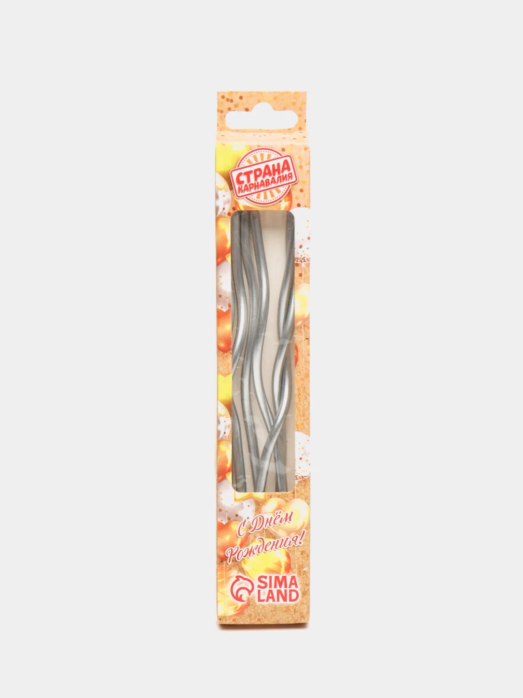 Серебряный свечи для торта, витые, серпантин, рифленые - 6 шт