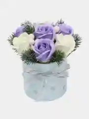 Аметистовый светящийся букет из мыльных роз, розы из мыла, сувенир, подарочный набор