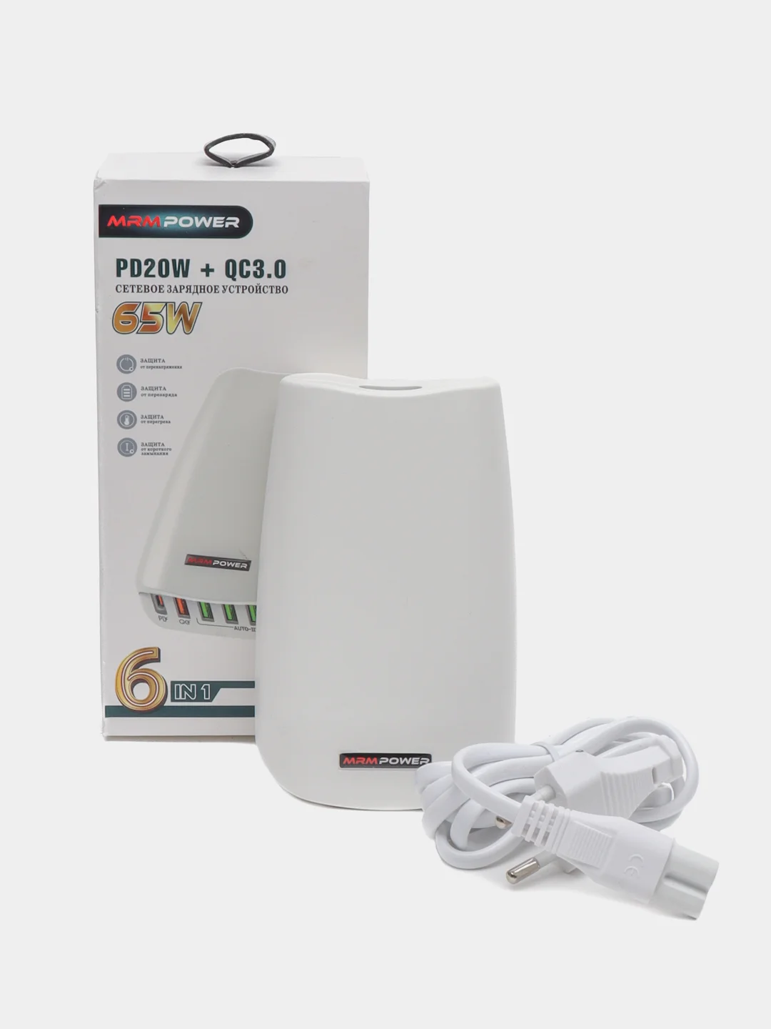 Белый сетевое зарядное устройство MRMPW H5013 65W, 5 x USB, 1 x Type-C, PD20W