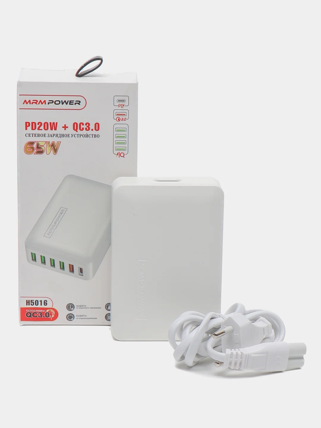 Белый сетевое зарядное устройство MRMPW H5016, 65W, 5xUSB, 1xType-C (PD20W)