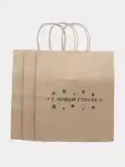 Синий пакет подарочный, бумажный, крафтовый, С Новым годом, 28 х 24 х 14 см