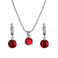 Красный комплект украшений Ruby. Женские серьги и цепочка с подвеской