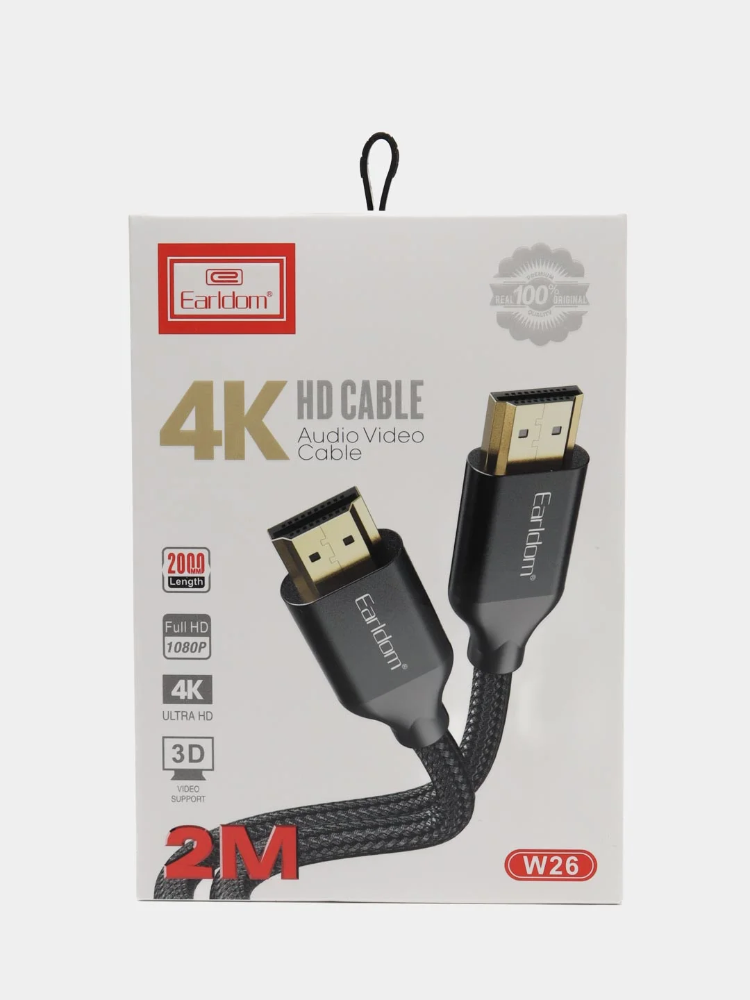 Кабель Earldom ET-W26 HDMI(M) - HDMI(M), тканевая оплетка, 2 м, черный