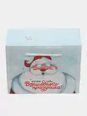 Небесно-голубой пакет-коробка подарочная, новогодняя "С Новым годом!", 2 размера