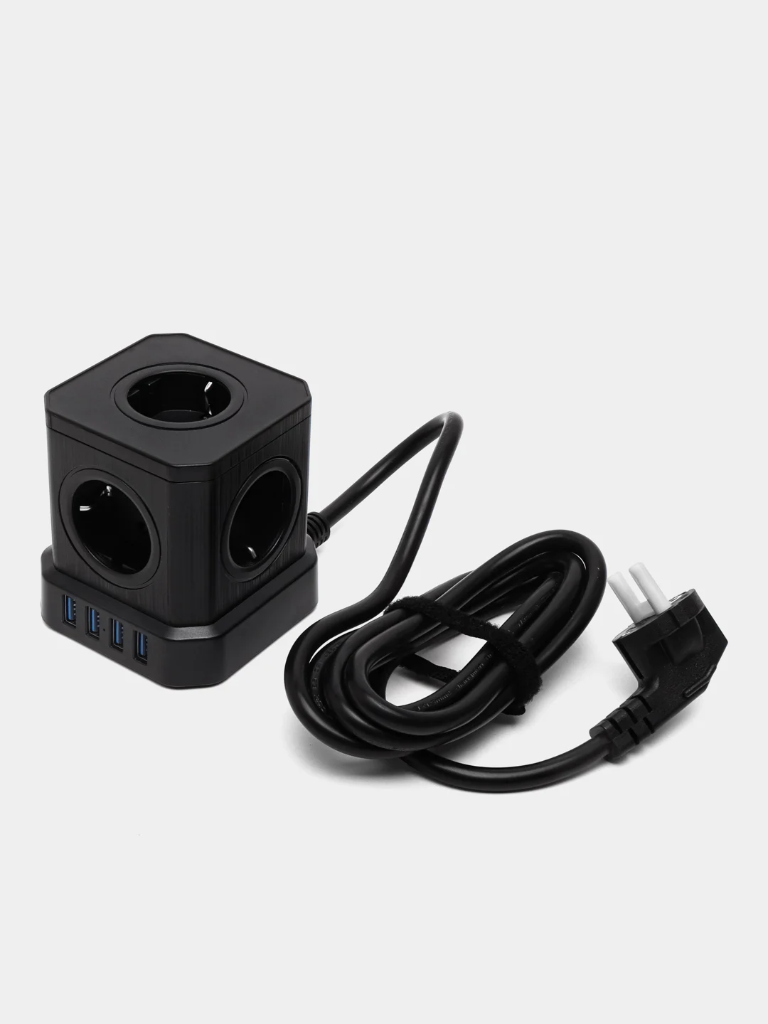 Черный сетевой фильтр, удлинитель, 5 розеток и 4 USB, быстрая зарядка, кабель 2м