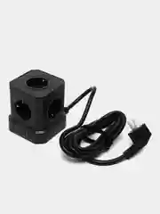 Черный сетевой фильтр, удлинитель, 5 розеток и 4 USB, быстрая зарядка, кабель 2м