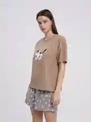 Бежевый пижама ТВОЕ домашняя женская из хлопка с принтом котика