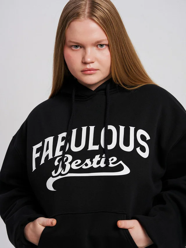 Черный худи ТВОЕ утепленное plus size с надписью