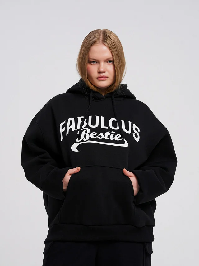 Черный худи ТВОЕ утепленное plus size с надписью