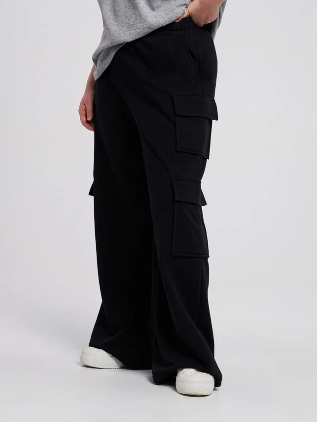 Черный брюки ТВОЕ широкие карго plus size с боковыми карманами