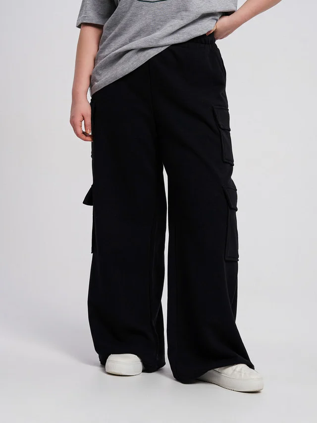Черный брюки ТВОЕ широкие карго plus size с боковыми карманами