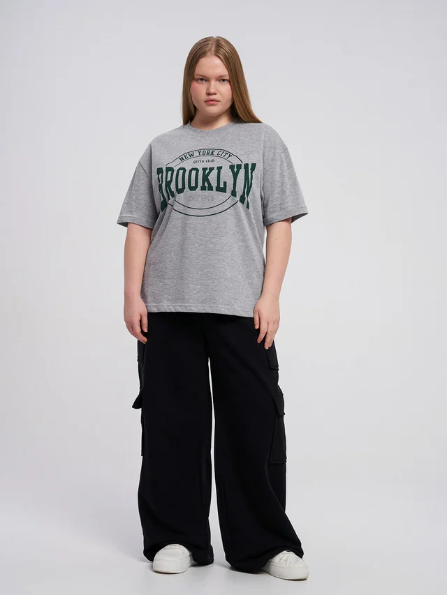 Черный брюки ТВОЕ широкие карго plus size с боковыми карманами