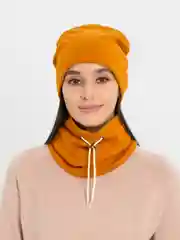 Горчичный шапка и снуд, женский теплый комплект