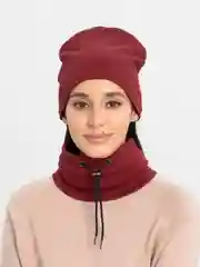 Бордовый шапка и снуд, женский теплый комплект