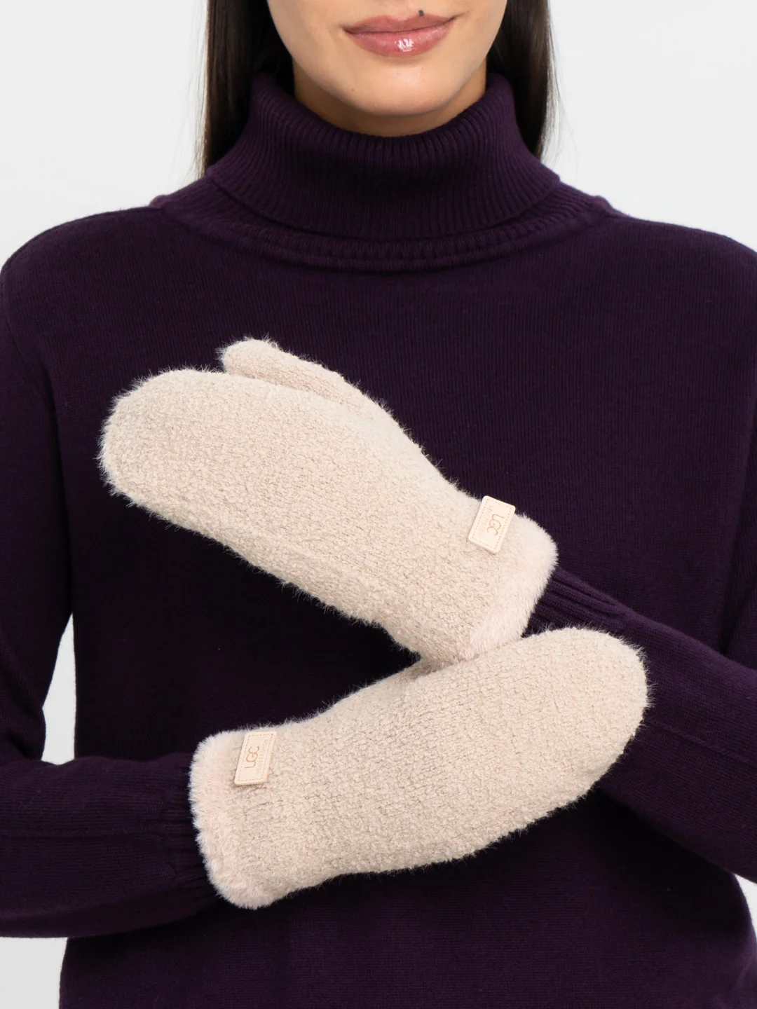 Бежевый варежки женские зимние теплые, вязаные, с подкладом, HENU FASHION UGC