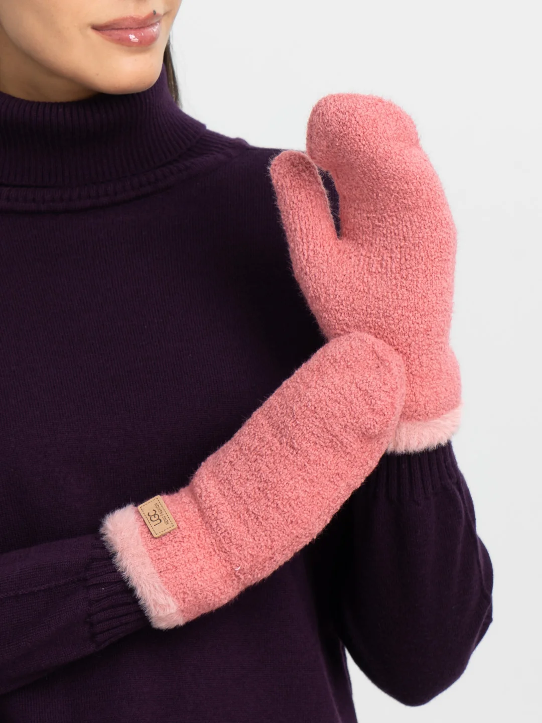 Коралловый варежки женские зимние теплые, вязаные, с подкладом, HENU FASHION UGC