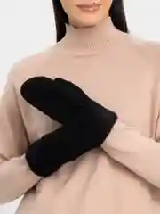 Черный варежки женские зимние, теплые, вязанные, однотонные