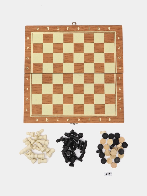 Настольные игры 3 в 1: шашки, шахматы, нарды, 25 х 25 см, дерево