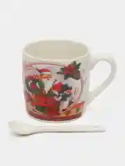 Красный новогодний подарочный набор: новогодняя кружка и ложка, в праздничной упаковке