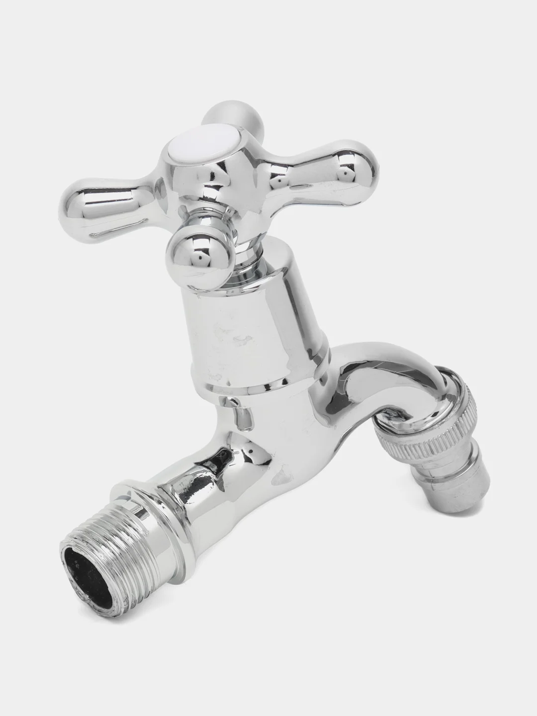 Кран водоразборный, короткий излив, вентильный, со штуцером, 1/2"